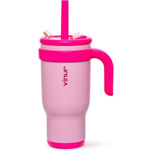 VINUR Kids Insulated Tumbler with Handle-Spill Proof & Leak Resistant-18/8 Stainless Steel Vacuum Water Cup with Straw Lid and Silicone Base-Cup Holder Friendly, 17 oz-Purple Pink