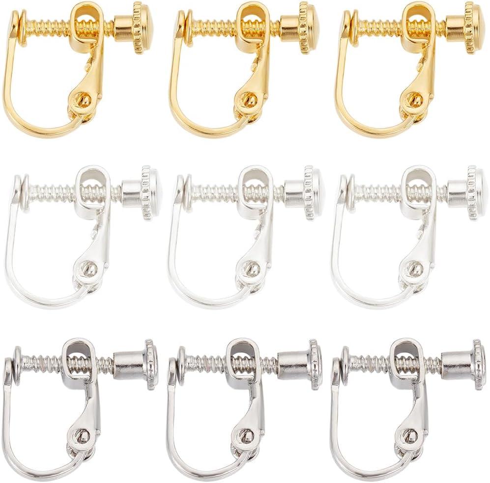 SUNNYCLUE 1 Box 30Pcs Screw Earring Clips Earrings Converter Brass Clip on Earring Backs Components Non Pierced Ears Gold Silver Clip Earring Findings for Jewelry Making Supplies DIY Crafts Women