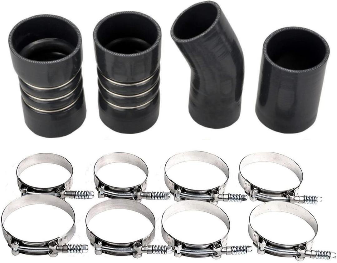 Turbo Intercooler Boots Clamps Kit for Ford F250 F350 6.0L Diesel 2003-2007 with T Bolt Clamp (Black)