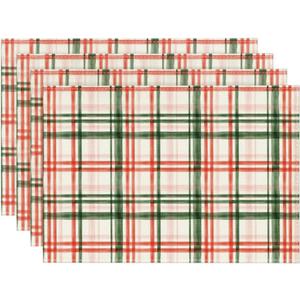 Artoid Mode Red Green Buffalo Plaid Christmas Placemats Set of 4, 12x18 Inch Seasonal Winter Table Mats for Party Kitchen Dining Decoration