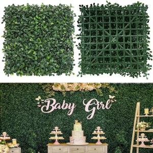NETAP Grass Wall Panels, 10"x 10"(24pcs) 4-Layer Artificial Boxwood Faux Green Wall for Interior, Garden Party Wedding Backdrop, Indoor Outdoor Plant Wall Decor
