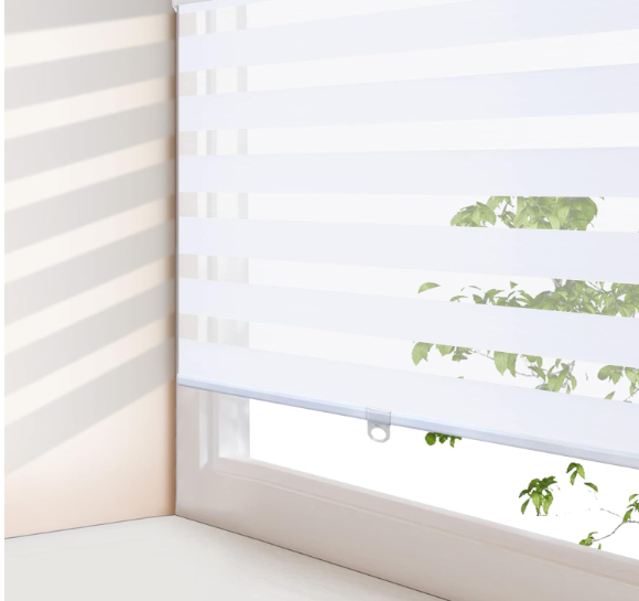 AOSKY Cordless Zebra Blinds for Windows Pull Down Roller Window Shades Dual Layer Light Filtering Privacy for Day and Night, Free-Stop Door Shades for Home Easy to Install (56" W X 72" H, White)