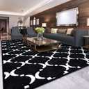 Comeet Modern Geometric Shag Area Rug for Bedroom, 7'x10' Memory Foam Floor Mat Washable Non-Slip Rug, Indoor Carpet for Living Room, Bedside, Office, Kids Nursery Dorm, Home Decor Black/ White