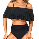 Tempt Me Women Two Piece High Waisted Bikini Set Swimsuit Off Shoulder Ruffle Bathing Suits Tummy Control Ruched Swimwear M