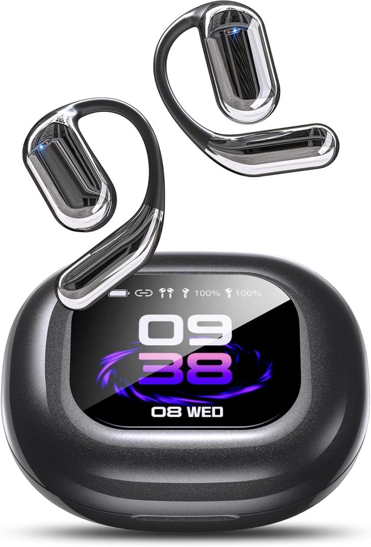 EUQQ AI Language Translation Earbuds, OWS LCD Touchscreen Real-Time Headphones Translator for 144 Languages & Accents, Fit iOS and Android, Ideal for Travel Business Learning (Black)