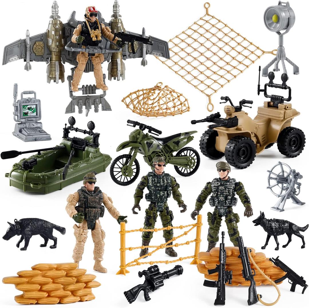 Mr.River US Army Men Action Figures Play Set, Toy Soldiers with Military Weapons Accessories for Kids Boys