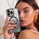 NITITOP Compatible with iPhone 15 Pro Case Cute Clear Glitter [Compatible for MagSafe] Plating Heart Sparkle Bling Magnetic Girl Women Electroplated Frame Camera Protection Back Cover - Black