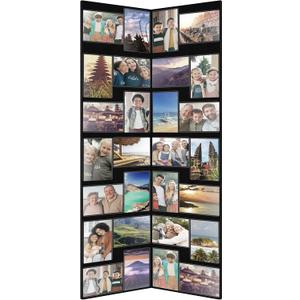 Qunclay Floor Standing Collage Photo Frame Decorative 32 Openings 3.6 x 5 Inch Hinged Folding Partition Screen Style Picture Frame Black Felt Multiple Collage Photo Display Board for Wall Corner