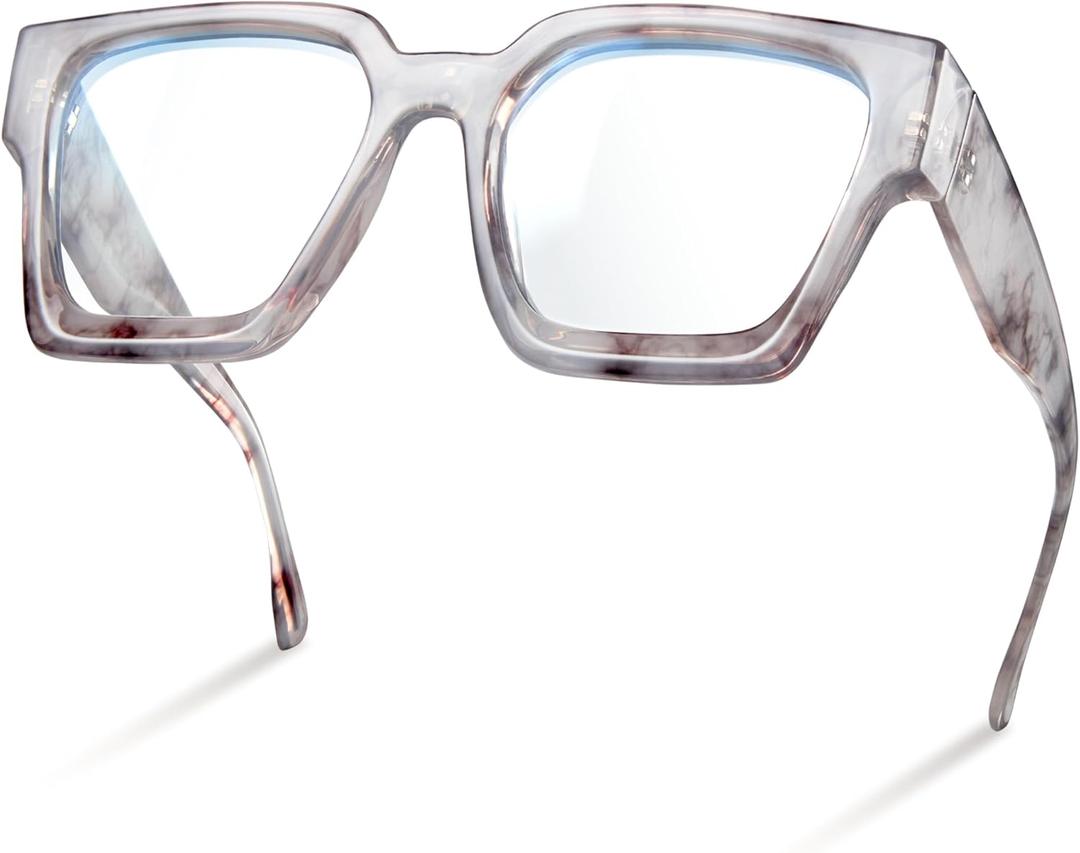 livho Oversized up to 99% Blue Light Blocking Glasses for Woman - Rectangle Fashion Glasses for Computer, Chic Preppy Frame (White Marble)