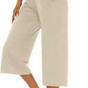 OYANUS Capris for Women Casual Summer Loose Comfy Drawstring Wide Leg Capri Pants with Pockets (Beige, XL)