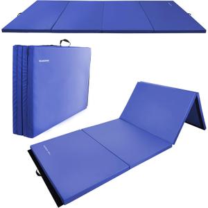 Fitvids Gymnastics Mats for Tumbling, 4'x8'x2" Folding Exercise Gym Mat with Carrying Handles High-Density Anti-Tear Martial Arts Fitness Aerobics Mat for Home Gym Yoga Pilates MMA Core Training, Blue