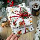 MAYPLUSS Christmas Wrapping Paper Roll - 17 In x 33 Feet - Cute Watercolor Christmas Tree Candle Pinecone Goblet Gift Wrap Paper for New Year, Holiday, Kids