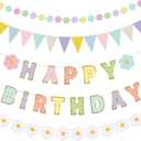 5 Pcs Macaron Daisy Birthday Party Bunting Banner, Pastel Birthday Decorations Pennant Banners Daisy Party Backdrop Supplies