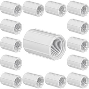 Yahenda 20 Pcs 1/2 Inch PVC Double Female Threaded Coupling Sprinkler Pipe Fitting Female Thread Pipe Fitting Garden Drip Irrigation System PVC Npt Coupler for Irrigation Tube Riser Extension (White)