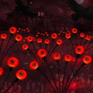Outdoor Halloween Decorations Solar Spooky Lights12LED Scary Eyeballs Swaying Firefly Light with Magic Party Garden Decor,Solar Halloween Path Lights for Grave Cemetery,Ghost Decor 2PACK Orange