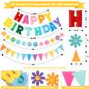 YEOCU Felt Birthday Decorations, NO DIY, Pre-Strung 3D Felt Happy Birthday Banner with Fabric Flower Garland, Colorful Triangle Flags, Birthday Party Decorations for Women Men Boys Girls (Rainbow)