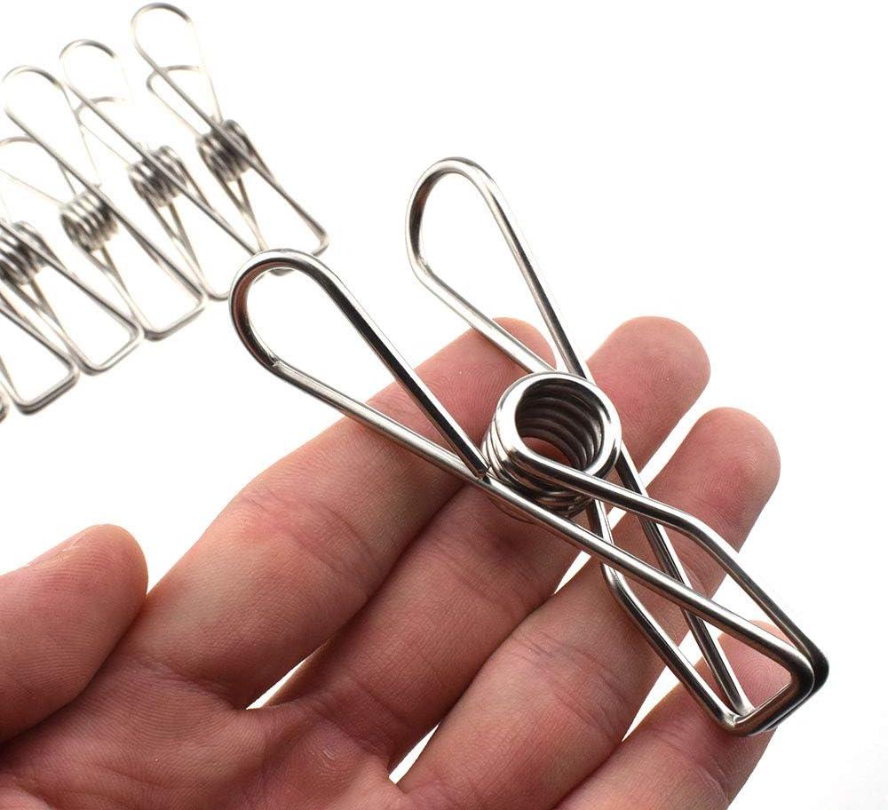 HAHIYO Clothespins Chip Clips All Metal Stainless Steel No Rust Stains Strong Grip in Heavy Wind 3.4 Inches 14 Pack Extra Large Do Not Fall Apart Open Wide for Holding Clothes Snack Bag Clamps