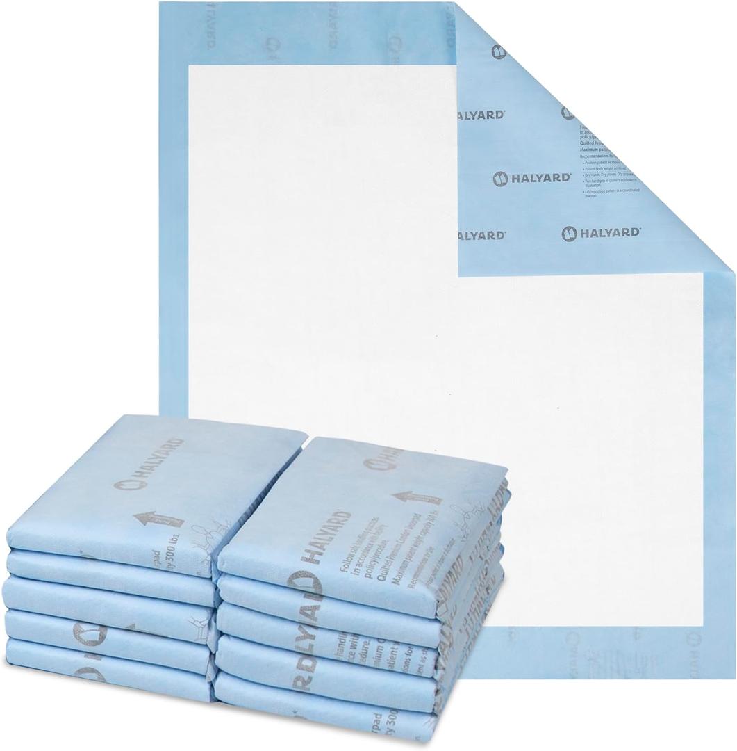 HALYARD Premium Disposable Underpads, 30 x 36 Inches Chux Pads - Blue, Pack of 10 - Incontinence Bed Pads for Adults with Airlaid Core for Moisture and Odor Control