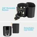 2-in-1Stroller Cup Holder with Phone Holder, 360 Rotatable Strong Clip, Large Storage Box for Stroller, Wheelchair, Walker