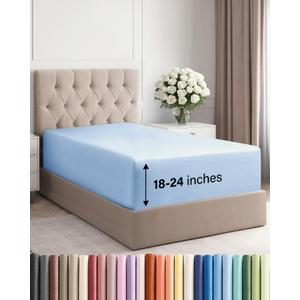 Extra Deep Twin XL Fitted Sheet - Hotel Luxury Single Fitted Sheet Only - Easily Fits 18 inch to 24 inch Mattress - Ultra Soft, Wrinkle Free with Extra Deep Pockets - Breathable & Comfy - Light Blue (21 - Baby Blue)