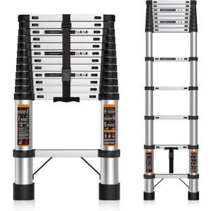 Telescoping Ladder 12.5 FT Stainless Steel Collapsible Ladder 12 ft, Extension Rv Telescopic Extendable Telescope Ladders Folding Compact Portable Adjustable Ladders for Home Roof, 330lbs Max Capacity