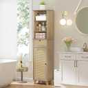 Quikraen Tall Bathroom Storage Cabinet with Rattan 67in Extra Tall Narrow Cabinet with Adjustable Shelves Bathroom Cabinet Storage for Living Room Dining Room Laundry, 40.5 cm x 29.5 cm x 173 cm