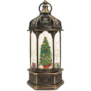 Christmas Snow Globes with Music,6H Timer Cylindrical Flashing Snow Ball,Bronze Musical Box Including 8 Songs,Glitter Snowflakes Lantern with Christmas Tree Xmas Decor Gift (Color-11)