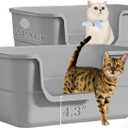 2 Pack Low Entry Litter Box for Kittens & Senior Cats, High Sided Litter Boxes with Handle, Anti-Splash Plastic Large Litter Tray Pan for Big Cat, Easy to Clean, 19.6" L*13.7" W*8.6" H (Grey)