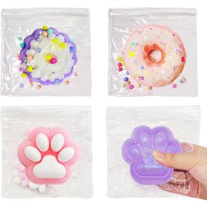 4 Pcs Cat Paw Squishy Donut Squeeze Toys Pinch Cute Fufu Squishy Toys for Anxiety Relief Soft Stress Toys for Relaxation Party Favors Novelty Things Adults Birthdays Cosplay Party