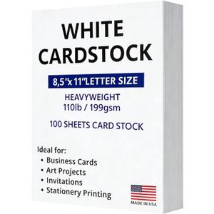 Veritas White Cardstock 8.5 x 11, 110LB/199GSM Heavyweight Card Stock, 100 Sheets, Thick Cardstock Printer Paper for Copy, Printing, Art Projects, Invitations, Made In USA