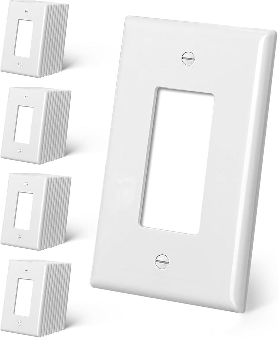 CML Oversized Decorator Wall Plate, 40 Pack Jumbo Electrical Outlet Receptacle Covers, 1-Gang Large White Switch Plates, Over-Size 3.5” x 5.5”, Impact Resistant, ETL Listed