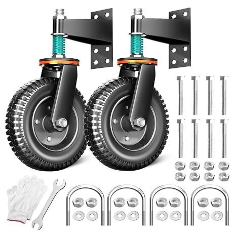 8 Inch Heavy Duty Gate Wheel, 750 lb Capacity, Fits Metal Tube Gates and Wooden Gates, 360° Swivel Spring-Loaded Caster. Gate Wheel for Smooth Operation. (8-INCH 2PACK)
