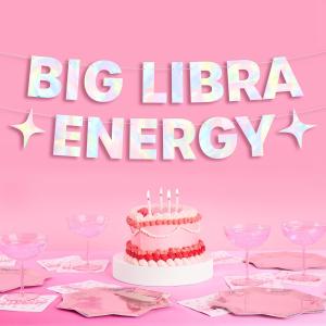 xo, Fetti Big Libra Energy Birthday Party Iridescent Foil Banner - 5 Ft. | Zodiac Libra, Horoscope, Astrology Bday Party Decorations Gift