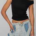 Off Shoulder Tops for Women Spring Going Out Crop Tank Tops Sexy Sleeveless Shirts (Black)