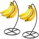 Beesini 2 Pack Banana Holder, Banana Tree Stand Metal, Banana Stand Holder, Holds Up to 15LB Banana or Grape, Banana Rack for Kitchen Counter, Black