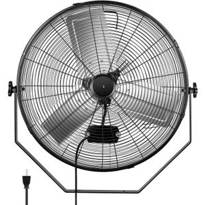 Simple Deluxe 24 Inch Industrial Wall Mount Fan, 3 Speed Commercial Ventilation Metal Fan, Black