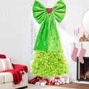 Large Lime Green Christmas Tree Topper Bow 20x26 Inches Faux Furry Plush Oversized Bow for Indoor Outdoor Xmas Decor, Wreath, Mantel, Party Favor