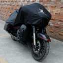 X AUTOHAUX Motorcycle Cover Lightweight Half Cover Outdoor Waterproof Rain Dust Protector Black L Fits Most Sport Adventure Touring Cruiser Dress Touring