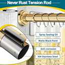 ZYRW Gold Shower Curtain Rod 36-68 Inch(3-5.6ft) Never Rust No Drilling Spring Tension Shower Rod, Adjustable Curtain Rod for Bathroom Window Closet