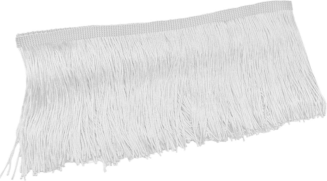 Luomorgo 10 Yards Chainette Fringe Trim 4" Wide - Polyester Tassel for Sewing, Latin Dresses & Lamp Shades | DIY Craft Decor (White)