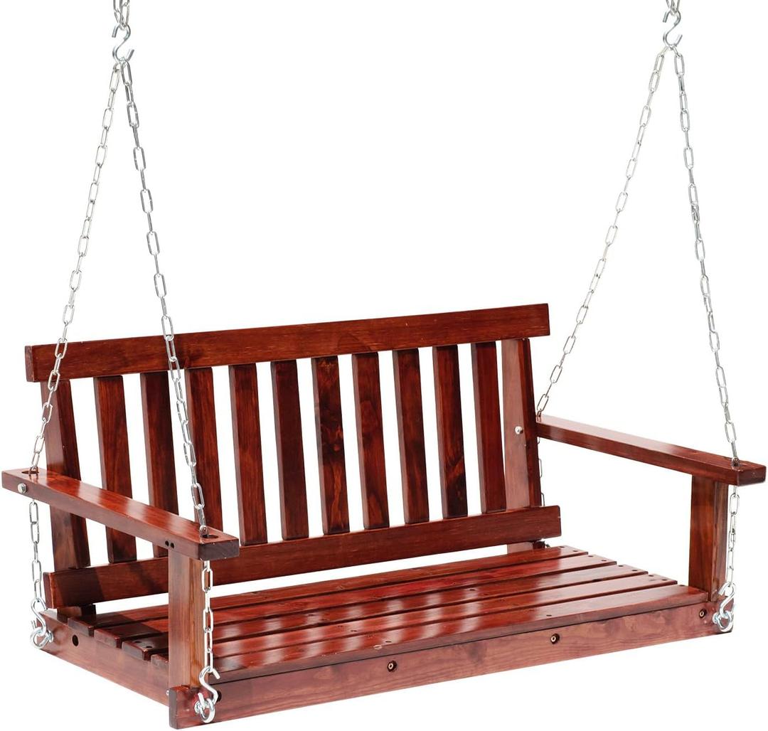 Outdoor Wooden Porch Swing 4Ft Patio Porch Swing Bench 800 LBS Load-Bearing Capacity Swing Chair Two-Person Seating with Adjustable Hanging Chains, Durable Swing Bench for Courtyard, Garden, Backyard (24"D x 48"W x 20"H)