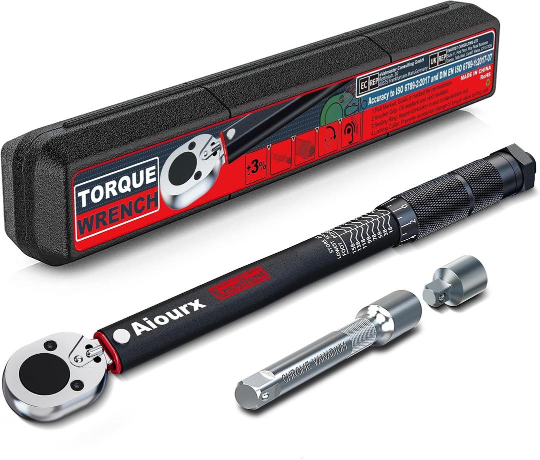 1/2" Drive Click Torque Wrench 8-168 Ft.-Lb, 72 Tooth Dual-Direction Adjustable, Dual Scale, ±3% Accuracy, for Bicycle, Motorcycle, Automotive Repair and Maintenance