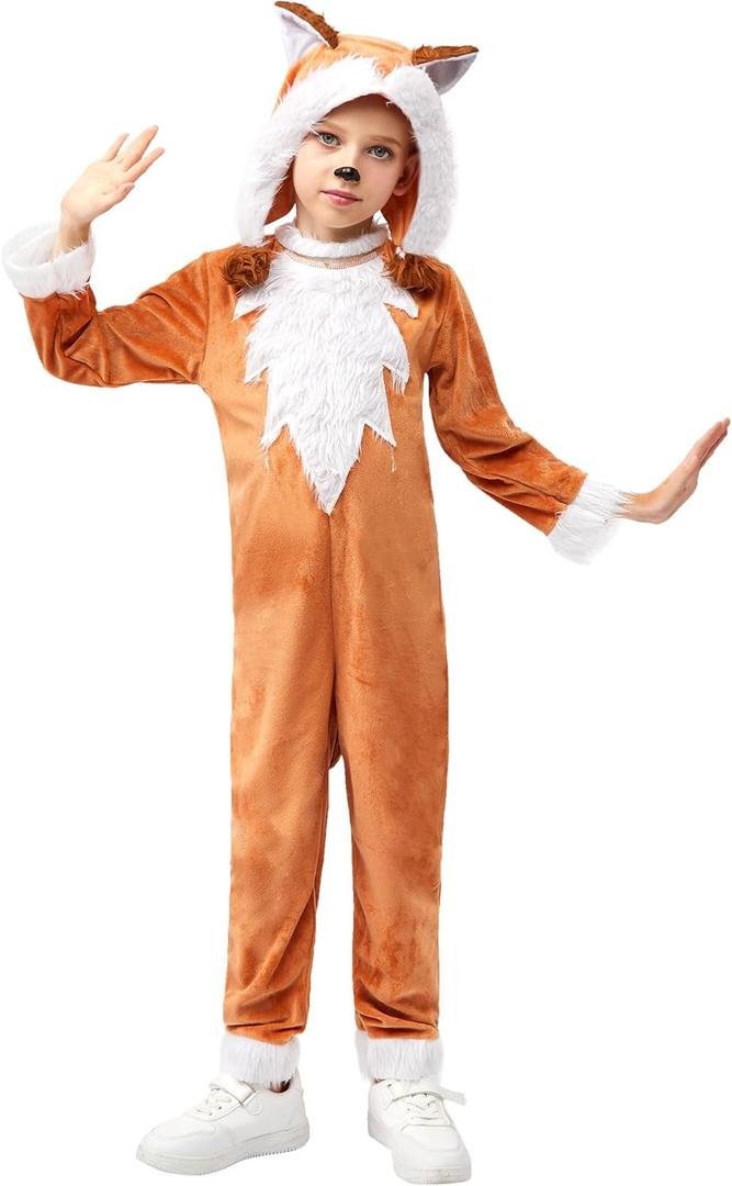 Spooktacular Creations Halloween Girls Orange Fox Fur Costume, Toddler Fox Jumpsuit for Kids Halloween Dress Up, Jungle-themed Party, Role-Playing (Small (5-7 yrs))