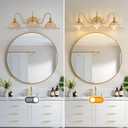Vintage Bathroom Vanity Light Fixture, 3-Light Antique Matte Brass Finish with Amber Flower-Shaped Glass Shades, E26 Base, 25.2 Inch Over Mirror