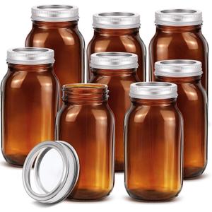 Norme 8 Pcs Amber Glass Mason Jars 24 oz Standard Mouth Mason Jars with Airtight Lids Mason Jar Bottles Colored Canning Supplies Jars for Fermenting Freezing Beverages Preserving Jar