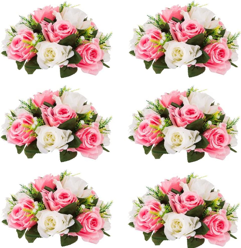 Flower Centerpieces for Wedding Tables: Wedding Table Decorations Pink & White Flower Balls Centerpieces for Engagement Cerebration Party Center Pieces 6 Packs