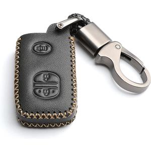 Leather for Toyota 4Runner Avalon Camry Corolla Land Cruiser Venza RAV4 Subaru BRZ Remote 3 Buttons Key Case Holder Cover Fob Chain (Black)
