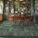 Lahome Living Room Rugs 8x10, Soft Green Washable Area Rug for Bedroom, Boho Non-Slip Floral Forest Large Carpet for Dining Room Office Giverny, Dark Green