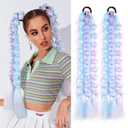 2 Pcs 22 Inch Lightweight Bubble Ponytail Extensions, Fiber Mix Four Silky Colorful Braids with Hair Tie, Crazy Hair Day, Festival Rave Accessories for Girls (Pink/Blue/Purple/Light Cyan#)