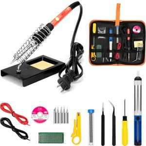 Soldering Iron Kit, 60W 110V Soldering Iron Adjustable Temperature, Desoldering Pump, 5 Solder Tips, Solder Wire, Stand, Solder Wick